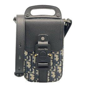 【中古】DIOR/ChristianDior(ディオール/クリスチャンディオール) サドル バーティカルポーチ ショルダーバッグ 2way/ショルダーストラップ取り外し可 アイボリー×ダークネイビー×黒