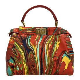 【新着】【中古】FENDI(フェンディ) ピーカブーアイコニックスモール ハンドバッグ マーブル レッド×イエロー×マルチ レザー