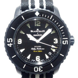 【中古】BLANCPAIN(ブランパン) フィフティファゾムス オーシャンオブストーム 腕時計 スウォッチコラボ/裏スケ 黒