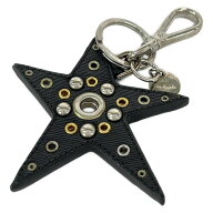 【中古】PRADA(プラダ) キーホルダー(チャーム) 星(スター) シルバー×黒×ゴールド レザー