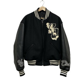 【中古】Y-3(ワイスリー) ブルゾン 長袖/レザー/オールシーズン/レターマン ジャケット/中綿 黒×白