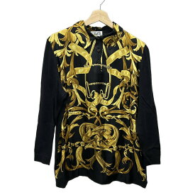 【新着】【中古】HERMES(エルメス) 長袖ポロシャツ シルク 黒×イエロー×マルチ