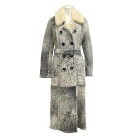 【中古】COACH(コーチ) トレンチコート 長袖/ムートン/冬 ライトグレー×黒×アイボリー