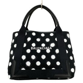 【中古】BALENCIAGA(バレンシアガ) ネイビーカバスS トートバッグ ドット柄 黒×白 レザー