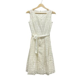 【中古】HARRODS(ハロッズ) ワンピース クルーネック/ノースリーブ/ロング/フラワー(花)/ラインストーン/チェック柄 白
