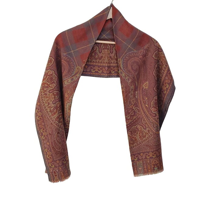 中古】ETRO(エトロ) ストール(ショール) ペイズリー柄 黒×ピンク  