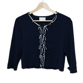 【新着】【中古】HARRODS(ハロッズ) カーディガン 七分袖 ネイビー×白