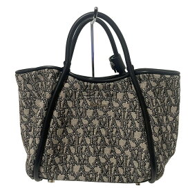 【中古】Max Mara(マックスマーラ) マリン XS グラム トップハンドルバッグ トートバッグ ミニバッグ アイボリー×黒 コットン、レザー
