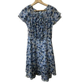 【中古】HARRODS(ハロッズ) ワンピース 半袖/ひざ丈/花柄/フリル ライトブルー×白×ネイビー