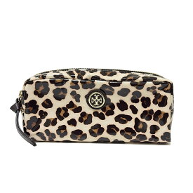 【中古】TORY BURCH(トリーバーチ) ポーチ 豹柄 ベージュ×ダークブラウン×ブラウン レザー