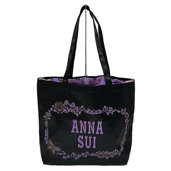 【中古】ANNA SUI(アナスイ) トートバッグ 黒×パープル