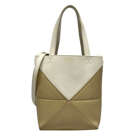 【中古】LOEWE(ロエベ) パズルフォルド トート ミニ トートバッグ 折りたたみ/バイカラー ベージュ×白