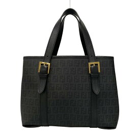 【新着】【中古】FENDI(フェンディ) ズッキーノ柄 ハンドバッグ グレー×黒 レザー