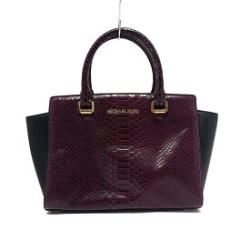 【中古】MICHAEL KORS(マイケルコース) ハンドバッグ 型押し加工 パープル×黒 レザー