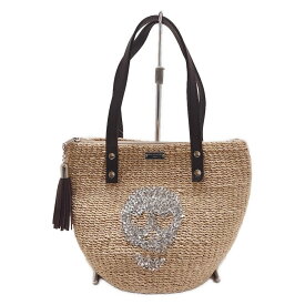 【中古】SALON DE ALFURD(サロンドアルファード) ハンドバッグ かごバッグ/スカル/タッセル ベージュ×シルバー×ダークブラウン レザー