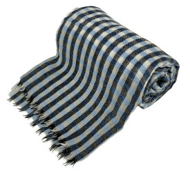 【中古】Khadi and Co(カディアンドコー) ストール(ショール) チェック柄 ライトブルー×黒×白 ウール