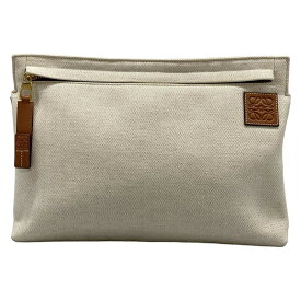 【新着】【中古】LOEWE(ロエベ) Tポーチ クラッチバッグ アイボリー×ブラウン レザー