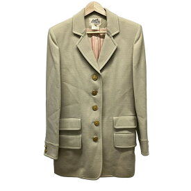 【中古】HERMES(エルメス) ジャケット 長袖/肩パッド/ペガサスボタン/秋 グレーベージュ