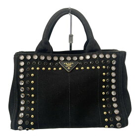 【中古】PRADA(プラダ) CANAPA トートバッグ スタッズ/ビジュー 黒