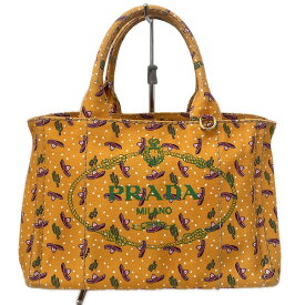 【中古】PRADA(プラダ) CANAPA トートバッグ ドット柄/サボテン オレンジ×グリーン×マルチ