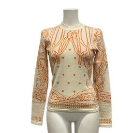 【中古】HERMES(エルメス) 長袖セーター カシミヤ混/BRIDES de GALA アイボリー×オレンジ コットン、カシミヤ