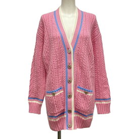 【中古】CHANEL(シャネル) カーディガン 2023SS/ココマークボタン ピンク×ライトブルー×白 コットン、カシミヤ