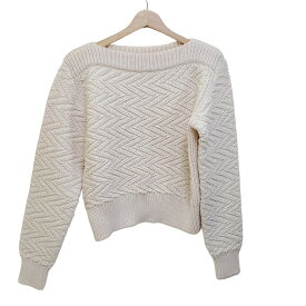 【中古】HERMES(エルメス) 長袖セーター 2021AW/シェブロン編み/クロップド丈 アイボリー