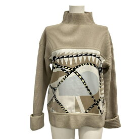 【新着】【中古】HERMES(エルメス) 長袖セーター ハイネック/シルク・カシミヤ混/Figure Artistique フィギュア アーティスティック ベージュ×白×マルチ カシミヤ