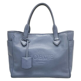 【中古】LOEWE(ロエベ) ヘリテージ トートバッグ ブルーグレー レザー