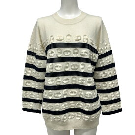 【新着】【中古】HERMES(エルメス) 長袖セーター カシミヤ混/シェーヌダンクル アイボリー×ダークネイビー コットン、カシミヤ