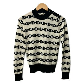 【中古】HERMES(エルメス) 長袖セーター シェーヌダンクル アイボリー×黒