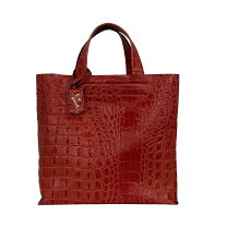 FURLA フルラ クロコ型押 革鞄 トートバック 2way ブラウン A4可 楽天 