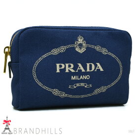 プラダ ポーチ カナパ ロゴ キャンバス ブルー 1NA021 PRADA 未使用品 【中古】