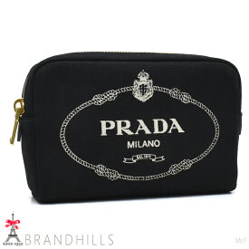 プラダ ポーチ レディース カナパ ロゴ キャンバス ブラック 1NA021 PRADA 未使用品 【中古】