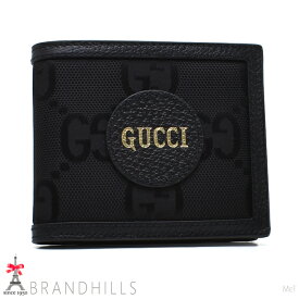 グッチ 財布 二つ折り 札入れ メンズ グッチ オフ ザ グリット GGナイロン レザー ブラック 625573 GUCCI ほぼ未使用 【中古】