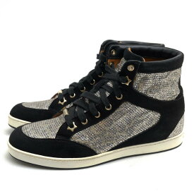 Jimmy Choo ハイカットスニーカー ジミーチュウ 143Tokyo Leopard Print Glitter Sneaker ラインストーン デコ レオパード柄 バイカラー 【中古】