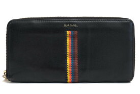 Paul Smith 長財布 ポールスミス PSQ034 EMBROIDERD STRIPE LONG WALLET エンブロイダードストライプ 牛革 ストライプ ラウンドジップ ラウンドファスナー 小銭入れあり 【中古】