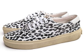 YVES SAINT LAURENT ローカットスニーカー サンローラン SKATE LACE UP SNEAKER IN Lipstick White And Black Babycat Printed Leather PARIS パリ カーフ 牛革 レオパード ベイビーキャット柄 【中古】