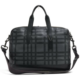 COACH ビジネスバッグ コーチ F11187 ハミルトン ワイルドプラチナ プリント ブリーフケース HAMILTON BAG WITH WILD PLAID PRINT スムースカーフ 牛革 チェック柄 バイカラー 2WAY ショルダーバッグ ノートPC収納可 【中古】