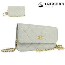 シャネル チェーンウォレット マトラッセ ココマーク 中古 ライトグレー ゴールド金具 ラムスキン CHANEL 【中古】 | 財布 ショルダーウォレット 肩掛け レザー カバン ココマーク レディース ファッション ハイブランド Aランク