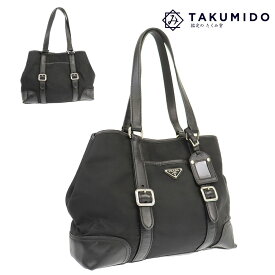 プラダ トートバッグ 中古 ブラック ナイロン レザー PRADA 【中古】 | 手提げ カバン ブランド レディース バック ファッション 黒 ロゴ Bランク