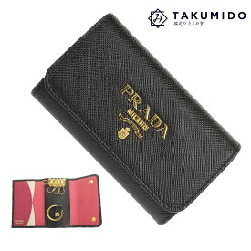 プラダ 6連キーケース 中古 ブラック ピンク サフィアーノレザー PRADA 【中古】 | 鍵 レディース ファッション 黒 ビジネスシーン ブランド小物 シンプル 美品 プレゼント