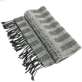 【最大3000円～クーポンSALE！！】FENDI フェンディ ズッカ柄 FFロゴ マフラー ストール ストラップ ロゴ ウール フリンジ グレー ライトグレー メンズ レディース【中古】