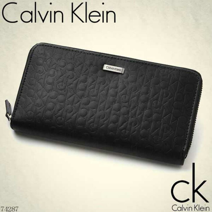 財布 Calvin Klein   カルバンクライン　型押しブランドロゴ ラウンドファスナー 長財布