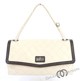 Aランク【シャネル】2.55/ハンドバッグ/ラムスキン/ベージュ/ブラック/CHANEL/beige/black【中古】