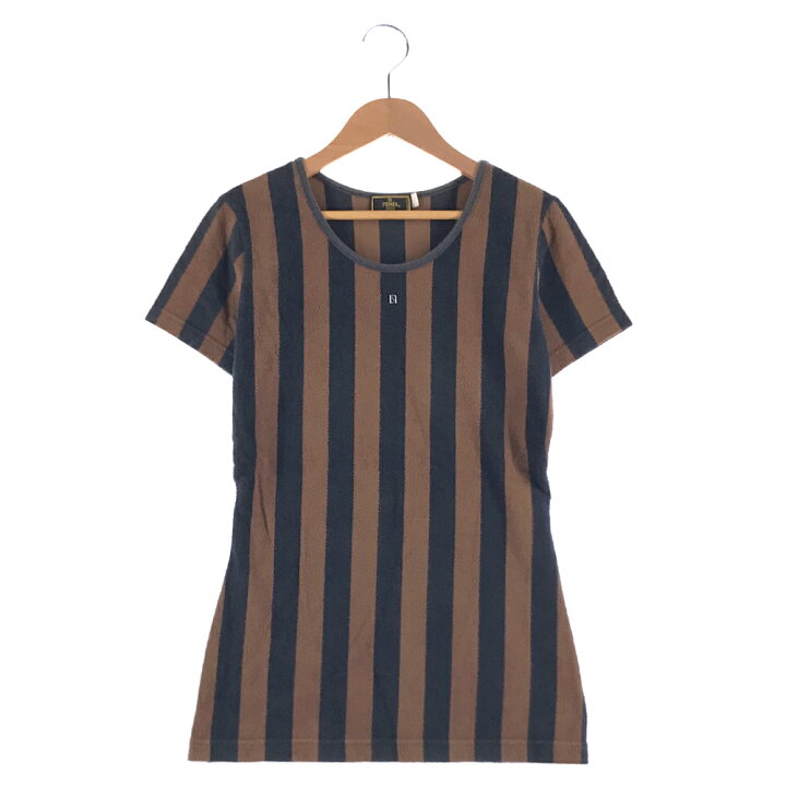 楽天市場】FENDI パイル地 ストライプ ペカン柄Tシャツ ブラウン 