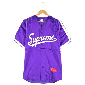 Supreme 2017SS サテン ベースボールシャツ Sサイズ パープル シュプリーム スクリプトロゴ 紫 送料無料【中古】k-0571
