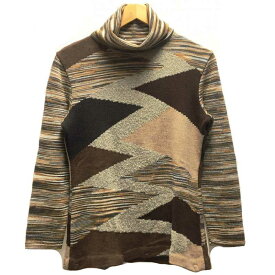 MISSONI SPORT WOOL ZIG-ZAG KNIT 46 ミッソーニスポーツ ジグザグボーダーハイネックニット ブラウン イエロー ベージュ ユニセックス メンズ レディース 中古 消費税込 送料無料