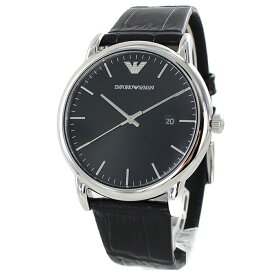 エンポリオアルマーニ 時計 メンズ 腕時計 男性 彼氏 父 ブラック レザーベルト 日付表示 シンプル 仕事 内祝い 父の日 お祝い