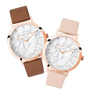 日本正規品 クリスチャンポール ペアウォッチ ペア 腕時計 手表 ブラウン ベビーピンク 革ベルト レザー 43ミリ 同サイズ カップル お揃い ペア腕時計 誕生日 結婚式 結婚記念日 結婚内祝い